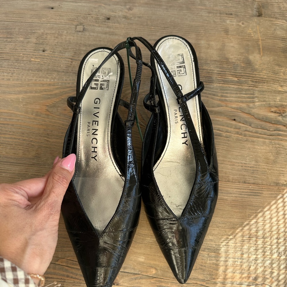 Givenchy Glossy Black Slingback kitten Heels
